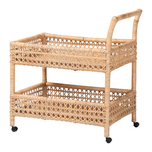 Baxton Studio Bali & Pari Alaina Handwoven Rattan Two Tier Rolling Kitchen Cart for Coastal Boho Homes Alaina-Natural Rattan-Cart