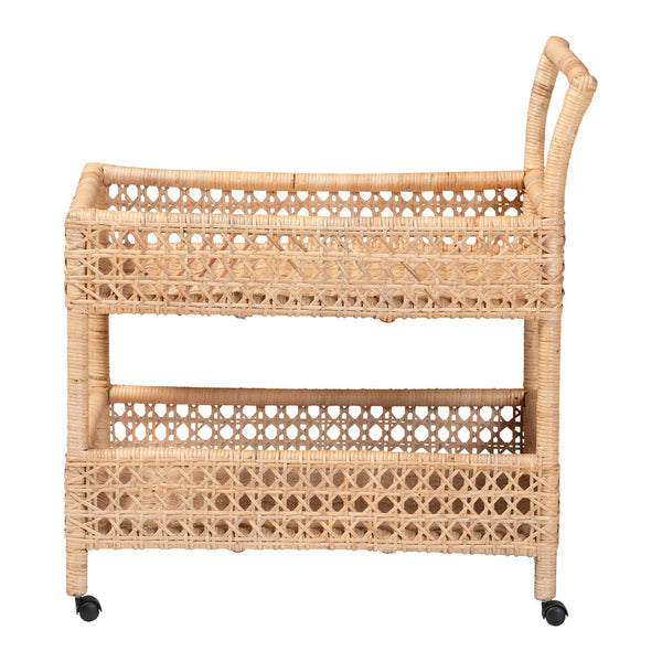 Bali & Pari Alaina Handwoven Rattan Two Tier Rolling Kitchen Cart for Coastal Boho Homes