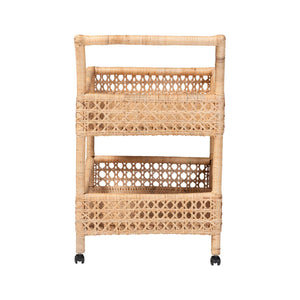 Bali & Pari Alaina Handwoven Rattan Two Tier Rolling Kitchen Cart for Coastal Boho Homes