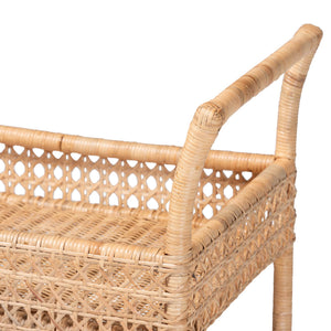 Bali & Pari Alaina Handwoven Rattan Two Tier Rolling Kitchen Cart for Coastal Boho Homes