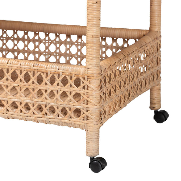 Bali & Pari Alaina Handwoven Rattan Two Tier Rolling Kitchen Cart for Coastal Boho Homes