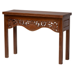 Baxton Studio Bali & Pari Alannis Solid Mahogany Entryway Console Hand-carved Floral Artisan Table Alannis-Light Brown Wooden-Console Table-Boxed