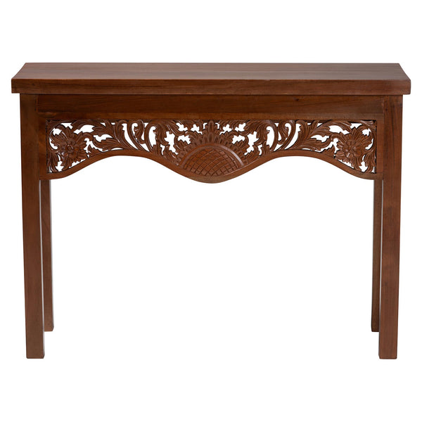 Bali & Pari Alannis Solid Mahogany Entryway Console Hand-carved Floral Artisan Table