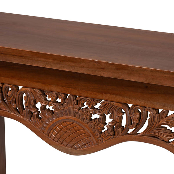 Bali & Pari Alannis Solid Mahogany Entryway Console Hand-carved Floral Artisan Table