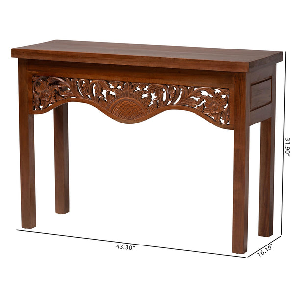 Bali & Pari Alannis Solid Mahogany Entryway Console Hand-carved Floral Artisan Table
