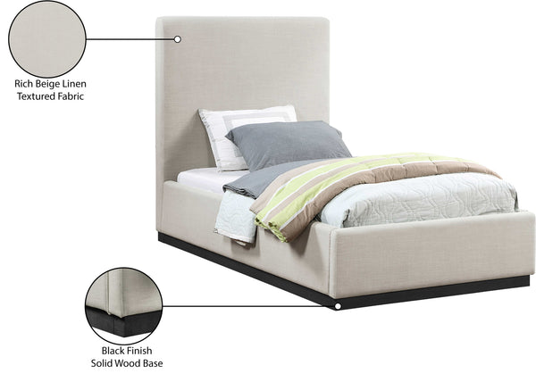 Alfie Beige Linen Textured Fabric Twin Bed AlfieBeige-T Meridian Furniture
