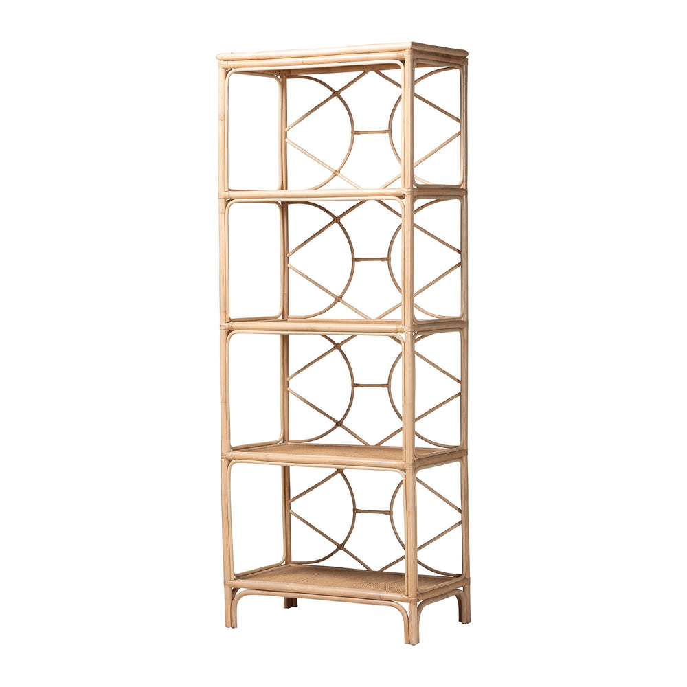 Baxton Studio Bali & Pari Alger Handcrafted Rattan Five Tier Bookshelf Bohemian Vertical Storage Alger-Natural Rattan-Shelf
