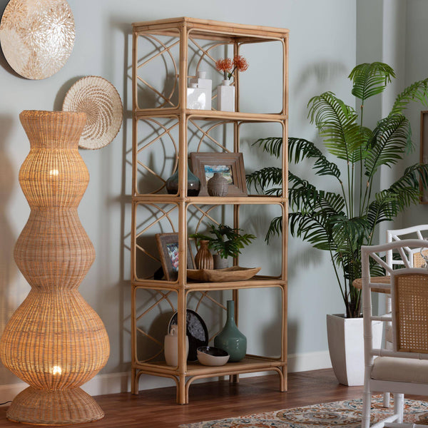 Bali & Pari Alger Handcrafted Rattan Five Tier Bookshelf Bohemian Vertical Storage