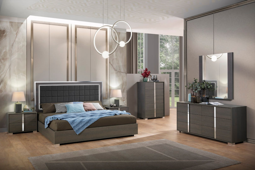 Alice Modern Matte Gray Dresser with Sleek Design, LED Accents & Chrome Pulls for Trendy Bedrooms