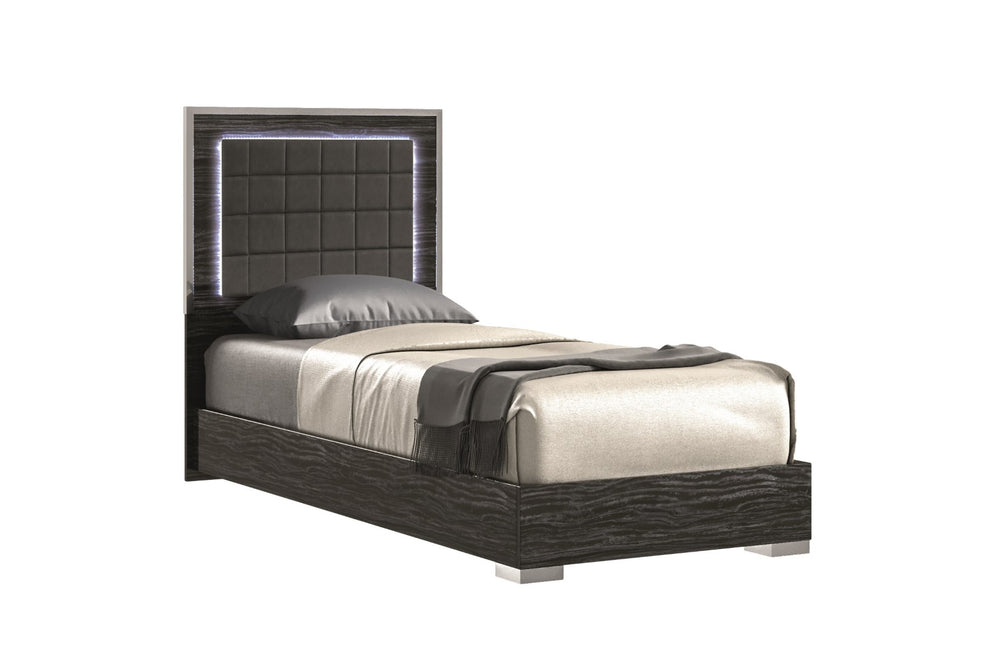 Alice Glossy Gray Full Bed - Modern LED Headboard, Sleek Design & Durable Frame for Stylish Bedrooms