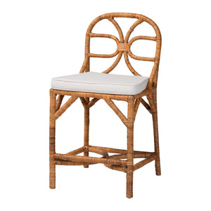 Baxton Studio Bali & Pari Alondra Handcrafted Rattan Counter Stool with Openwork Boho Design Alondra-Light Honey/Rattan-No Arm-Cushion-CS