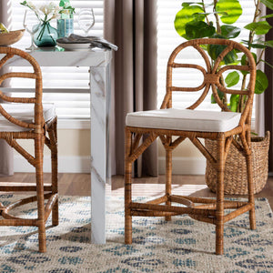 Bali & Pari Alondra Handcrafted Rattan Counter Stool with Openwork Boho Design