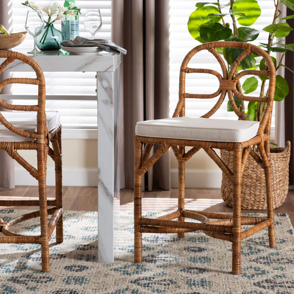 Bali & Pari Alondra Handcrafted Rattan Counter Stool with Openwork Boho Design