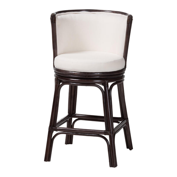 Bali & Pari Alsip Handcrafted Rattan Swivel Counterstool with Barrel Back Boho Seat