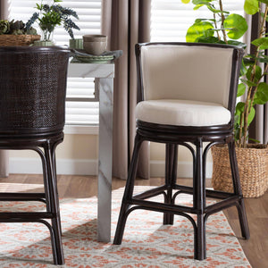 Bali & Pari Alsip Handcrafted Rattan Swivel Counterstool with Barrel Back Boho Seat