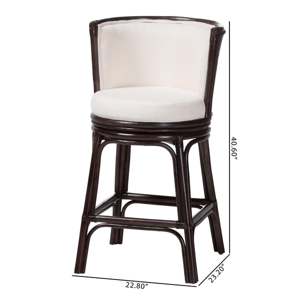 Bali & Pari Alsip Handcrafted Rattan Swivel Counterstool with Barrel Back Boho Seat
