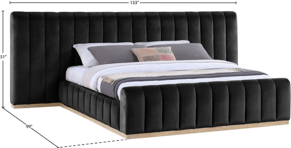 Meridian Furniture Amara King Platform Bed with Tall Velvet Headboard and Natural Wood Base AmaraBlack-K133