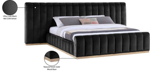 Meridian Furniture Amara King Platform Bed with Tall Velvet Headboard and Natural Wood Base AmaraBlack-K133