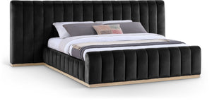 Meridian Furniture Amara King Platform Bed with Tall Velvet Headboard and Natural Wood Base AmaraBlack-K133