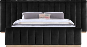 Meridian Furniture Amara King Platform Bed with Tall Velvet Headboard and Natural Wood Base AmaraBlack-K133