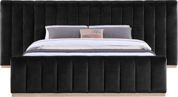 Meridian Furniture Amara King Platform Bed with Tall Velvet Headboard and Natural Wood Base AmaraBlack-K133