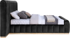 Meridian Furniture Amara King Platform Bed with Tall Velvet Headboard and Natural Wood Base AmaraBlack-K133