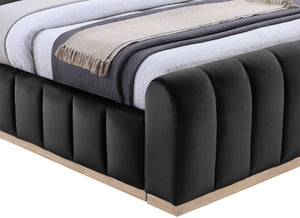 Meridian Furniture Amara King Platform Bed with Tall Velvet Headboard and Natural Wood Base AmaraBlack-K133