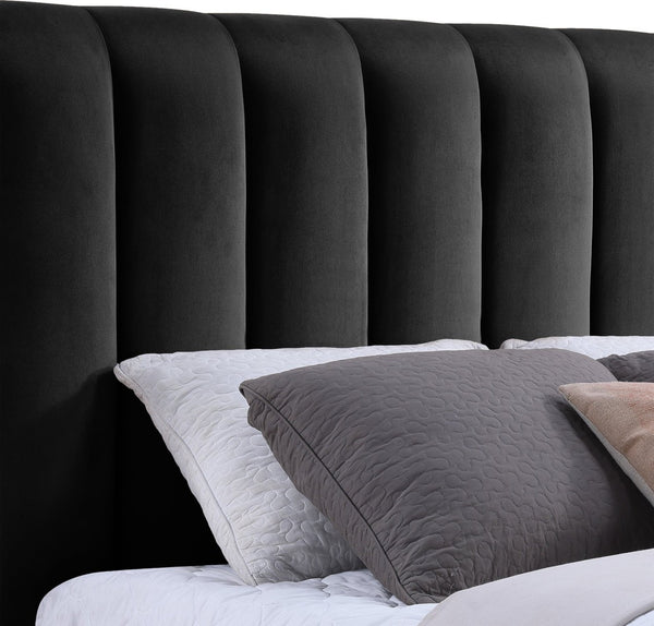 Meridian Furniture Amara King Platform Bed with Tall Velvet Headboard and Natural Wood Base AmaraBlack-K133