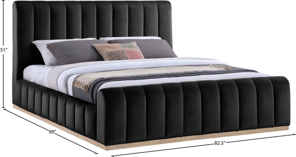 Meridian Furniture Amara King Bed with Channel Tufted Velvet Headboard and Solid Wood Base AmaraBlack-K