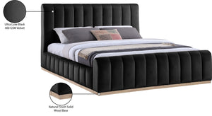 Meridian Furniture Amara King Bed with Channel Tufted Velvet Headboard and Solid Wood Base AmaraBlack-K