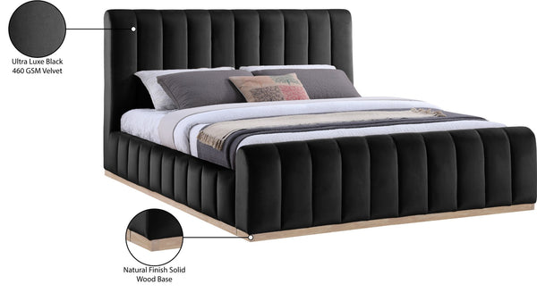 Meridian Furniture Amara King Bed with Channel Tufted Velvet Headboard and Solid Wood Base AmaraBlack-K