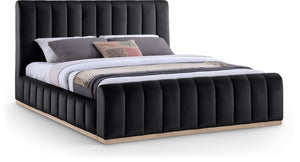 Meridian Furniture Amara King Bed with Channel Tufted Velvet Headboard and Solid Wood Base AmaraBlack-K