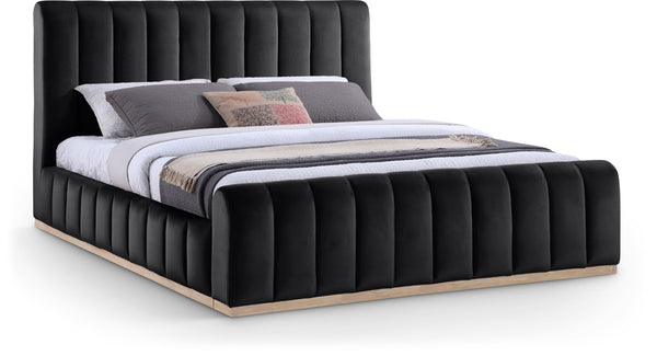 Meridian Furniture Amara King Bed with Channel Tufted Velvet Headboard and Solid Wood Base AmaraBlack-K