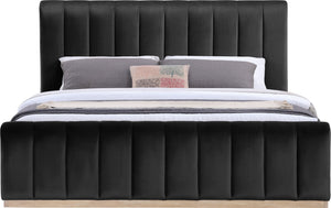 Meridian Furniture Amara King Bed with Channel Tufted Velvet Headboard and Solid Wood Base AmaraBlack-K