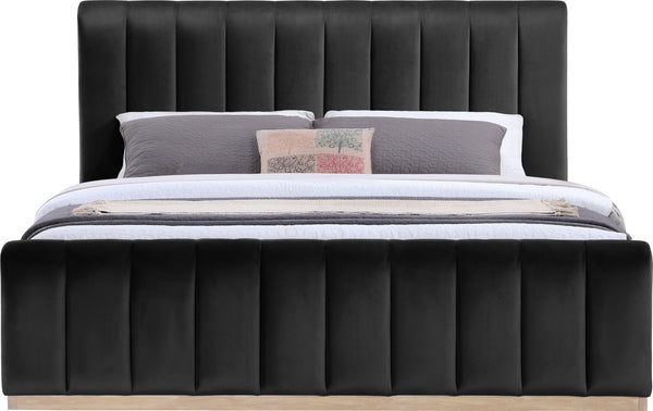 Meridian Furniture Amara King Bed with Channel Tufted Velvet Headboard and Solid Wood Base AmaraBlack-K
