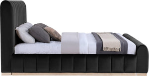 Meridian Furniture Amara King Bed with Channel Tufted Velvet Headboard and Solid Wood Base AmaraBlack-K