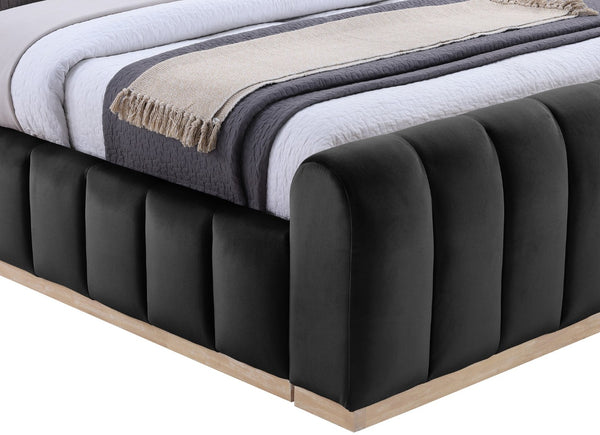 Meridian Furniture Amara King Bed with Channel Tufted Velvet Headboard and Solid Wood Base AmaraBlack-K