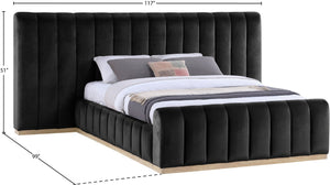Meridian Furniture Amara Oversized Velvet Queen Bed with Tall Headboard for Glam Bedroom Decor AmaraBlack-Q117