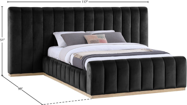 Meridian Furniture Amara Oversized Velvet Queen Bed with Tall Headboard for Glam Bedroom Decor AmaraBlack-Q117