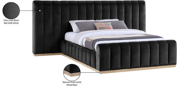 Meridian Furniture Amara Oversized Velvet Queen Bed with Tall Headboard for Glam Bedroom Decor AmaraBlack-Q117