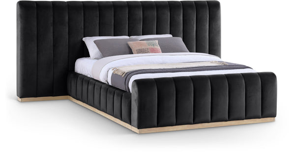 Meridian Furniture Amara Oversized Velvet Queen Bed with Tall Headboard for Glam Bedroom Decor AmaraBlack-Q117