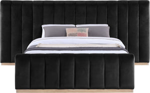Meridian Furniture Amara Oversized Velvet Queen Bed with Tall Headboard for Glam Bedroom Decor AmaraBlack-Q117