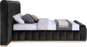 Meridian Furniture Amara Oversized Velvet Queen Bed with Tall Headboard for Glam Bedroom Decor AmaraBlack-Q117