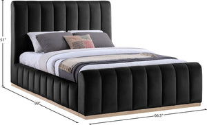 Meridian Furniture Amara Queen Panel Bed with Tall Velvet Headboard for Glam Contemporary Bedrooms AmaraBlack-Q
