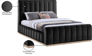 Meridian Furniture Amara Queen Panel Bed with Tall Velvet Headboard for Glam Contemporary Bedrooms AmaraBlack-Q