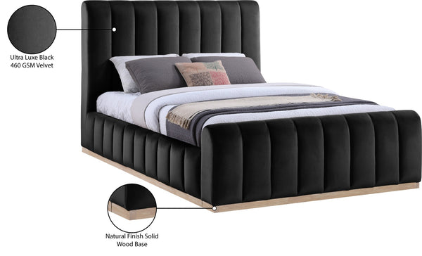 Meridian Furniture Amara Queen Panel Bed with Tall Velvet Headboard for Glam Contemporary Bedrooms AmaraBlack-Q