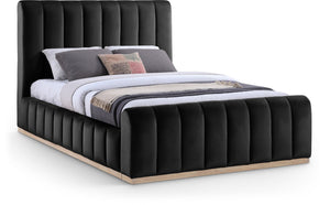 Meridian Furniture Amara Queen Panel Bed with Tall Velvet Headboard for Glam Contemporary Bedrooms AmaraBlack-Q