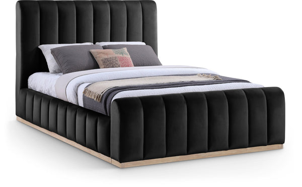 Meridian Furniture Amara Queen Panel Bed with Tall Velvet Headboard for Glam Contemporary Bedrooms AmaraBlack-Q