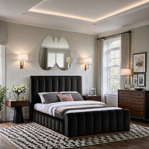Meridian Furniture Amara Queen Panel Bed with Tall Velvet Headboard for Glam Contemporary Bedrooms AmaraBlack-Q