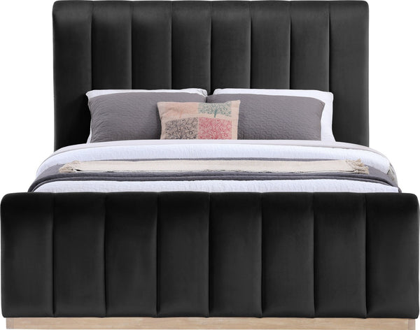 Meridian Furniture Amara Queen Panel Bed with Tall Velvet Headboard for Glam Contemporary Bedrooms AmaraBlack-Q